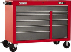 Proto - 10 Drawer Mobile Workstation - 50" Wide x 25-1/4" Deep x 41" High, Steel, Safety Red & Gray - Apex Tool & Supply