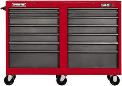 Proto - 14 Drawer Mobile Workstation - 54" Wide x 18" Deep x 42" High, Steel, Safety Red & Gray - Apex Tool & Supply