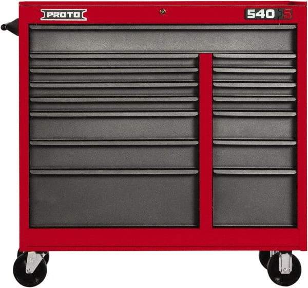 Proto - 15 Drawer Mobile Workstation - 41" Wide x 18" Deep x 42" High, Steel, Safety Red & Gray - Apex Tool & Supply