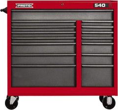 Proto - 15 Drawer Mobile Workstation - 41" Wide x 18" Deep x 42" High, Steel, Safety Red & Gray - Apex Tool & Supply