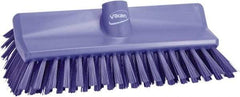 Vikan - 1-1/2" Bristle Length, Polyester Scrub Brush - 10" Long x 5-1/2" Wide Head, 10-25/64" OAL, European Threaded Handle, Purple, Polypropylene Block - Apex Tool & Supply