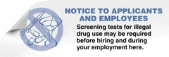 ComplyRight - Accident Prevention Label - Legend: Screening Tests For Illegal Drug Use May Be Required Before Hiring and During Your Employment Here., English, Blue, 3" Long x 1" High, Sign Muscle Finish - Apex Tool & Supply