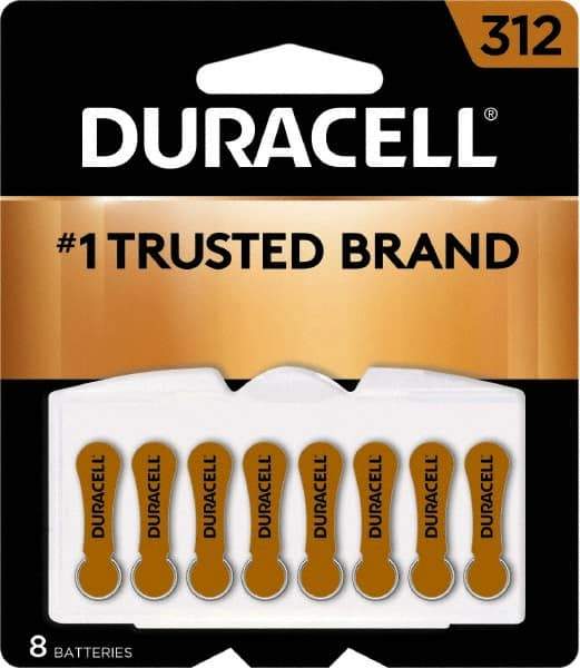 Duracell - Size 312, Zinc Air, 8 Pack, Hearing Aid Battery - 1.4 Volts, Flat Terminal, PR41, ANSI 7002ZD Regulated - Apex Tool & Supply