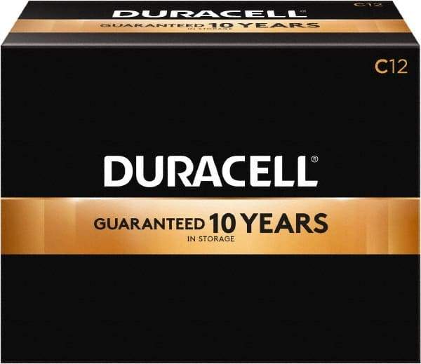 Duracell - Size C, Alkaline, 12 Pack, Standard Battery - 1.5 Volts, Button Tab Terminal, LR14, ANSI 14A Regulated - Apex Tool & Supply
