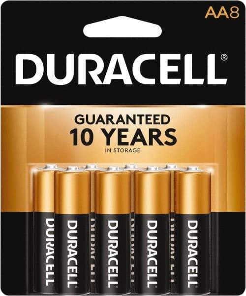 Duracell - Size AA, Alkaline, 8 Pack, Standard Battery - 1.5 Volts, Button Tab Terminal, LR6, ANSI 15A Regulated - Apex Tool & Supply
