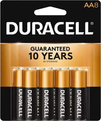 Duracell - Size AA, Alkaline, 8 Pack, Standard Battery - 1.5 Volts, Button Tab Terminal, LR6, ANSI 15A Regulated - Apex Tool & Supply