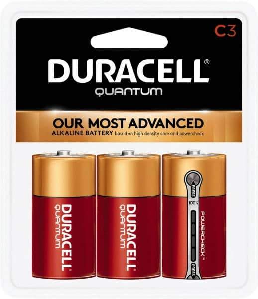 Duracell - Size C, Alkaline, 3 Pack, Standard Battery - 1.5 Volts, Button Tab Terminal, LR14, ANSI 14A Regulated - Apex Tool & Supply
