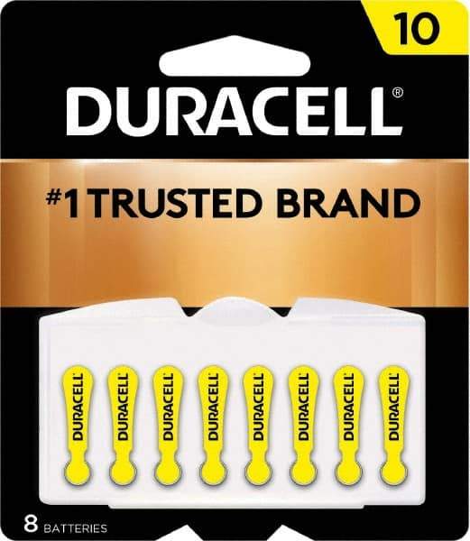 Duracell - Size 10, Zinc Air, 8 Pack, Hearing Aid Battery - 1.4 Volts, Flat Terminal, PR70, ANSI 7005ZD Regulated - Apex Tool & Supply