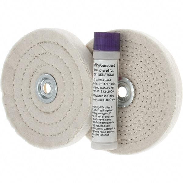 Value Collection - 6" Diam Cushion Sewn, Spiral Sewn Buffing Wheel Set - 1/2 & 7/8" Arbor Hole - Apex Tool & Supply