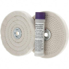 Value Collection - 6" Diam Cushion Sewn, Spiral Sewn Buffing Wheel Set - 1/2 & 7/8" Arbor Hole - Apex Tool & Supply