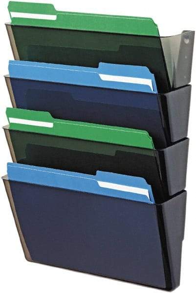Deflect-o - 13" Wide x 7" High x 4" Deep Plastic Wall File - 4 Compartments, Smoke - Apex Tool & Supply