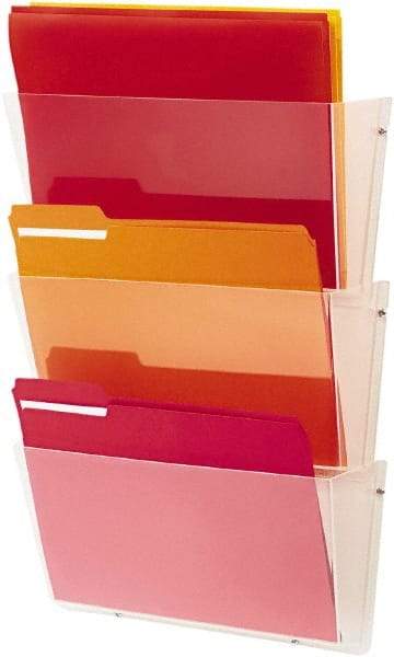 Deflect-o - 14-1/2" Wide x 6-1/2" High x 3" Deep Plastic Wall File - 3 Compartments, Clear - Apex Tool & Supply