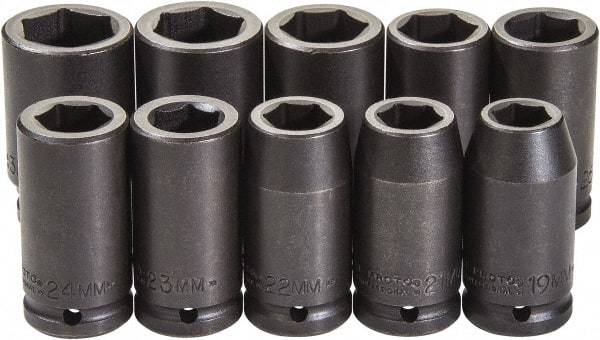 Proto - 10 Piece 3/4" Drive Black Finish Deep Well Impact Socket Set - 6 Points, 19mm to 33mm Range, Metric Measurement Standard - Apex Tool & Supply