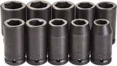 Proto - 10 Piece 3/4" Drive Black Finish Deep Well Impact Socket Set - 6 Points, 19mm to 33mm Range, Metric Measurement Standard - Apex Tool & Supply