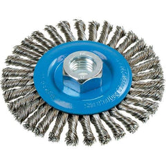 WALTER Surface Technologies - 4" OD, 5/8-11 Arbor Hole, Stringer Bead Stainless Steel Wheel Brush - 3/16" Face Width, 0.02" Filament Diam, 20,000 RPM - Apex Tool & Supply