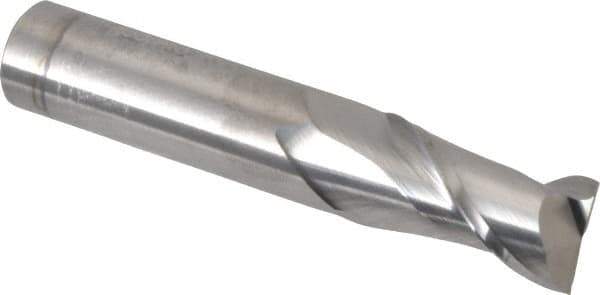 Accupro - 5/8", 1-1/4" LOC, 5/8" Shank Diam, 3-1/2" OAL, 2 Flute, Solid Carbide Square End Mill - Single End, Uncoated, Spiral Flute, 40° Helix, Centercutting, Right Hand Cut, Right Hand Flute - Apex Tool & Supply