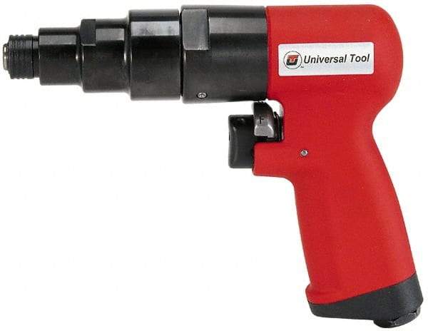 Universal Tool - 1/4" Bit Holder, 2,000 RPM, Pistol Grip Handle Air Screwdriver - 10 to 55 In/Lb Torque, 4 CFM - Apex Tool & Supply