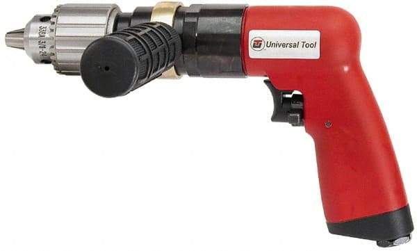 Universal Tool - 1/2" Reversible Keyed Chuck - Pistol Grip Handle, 400 RPM, 4.6 CFM, 0.8 hp, 90 psi - Apex Tool & Supply