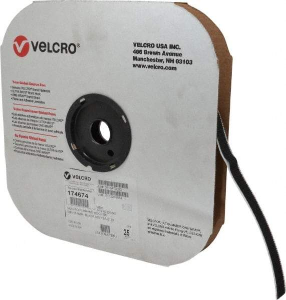VELCRO Brand - 5/8" Wide x 25 Yd Long Adhesive Backed Hook Roll - Continuous Roll, Black - Apex Tool & Supply