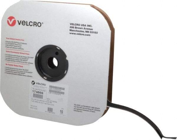 VELCRO Brand - 1" Wide x 10 Yd Long Adhesive Backed Hook Roll - Continuous Roll, Black - Apex Tool & Supply