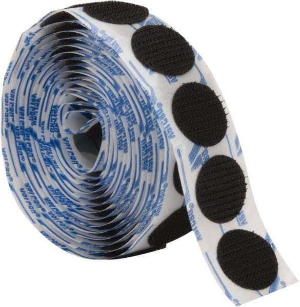 VELCRO Brand - 100 Piece 3/4" Wide Adhesive Backed Hook Dots - Packaged Pieces, Black - Apex Tool & Supply