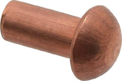 Made in USA - 1/8" Body Diam, Round Copper Solid Rivet - 1/4" Length Under Head - Apex Tool & Supply