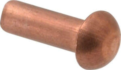 Made in USA - 1/8" Body Diam, Round Copper Solid Rivet - 3/8" Length Under Head - Apex Tool & Supply