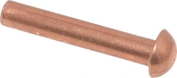 Made in USA - 1/8" Body Diam, Round Copper Solid Rivet - 3/4" Length Under Head - Apex Tool & Supply