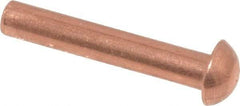 Made in USA - 1/8" Body Diam, Round Copper Solid Rivet - 3/4" Length Under Head - Apex Tool & Supply