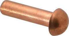 Made in USA - 1/4" Body Diam, Round Copper Solid Rivet - 1" Length Under Head - Apex Tool & Supply