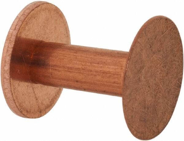 Made in USA - #8 Wire Body Diam, Flat Copper Belt Rivet with Washer - 5/8" Length Under Head, 1/2" Head Diam - Apex Tool & Supply