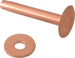 Made in USA - #10 Wire Body Diam, Flat Copper Belt Rivet with Washer - 1" Length Under Head, 7/16" Head Diam - Apex Tool & Supply