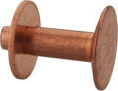Made in USA - #12 Wire Body Diam, Flat Copper Belt Rivet with Washer - 1/2" Length Under Head, 3/8" Head Diam - Apex Tool & Supply
