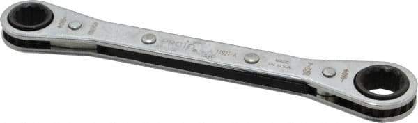 Proto - 3/8" x 7/16" 12 Point Ratcheting Box Wrench - Double End, 1-5/8" Head Diam x 1/2" Head Thickness, 5-1/2" OAL, Steel, Chrome Finish - Apex Tool & Supply
