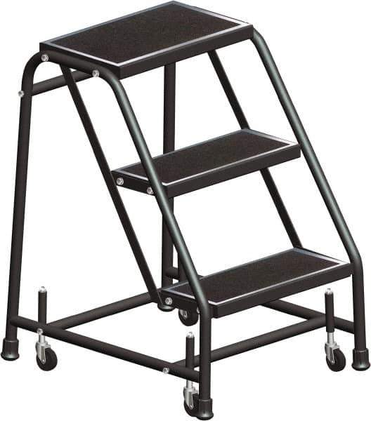 Ballymore - 28" 3 Step Ladder - Rolling Safety Ladder, 450 Lb Capacity, 28-1/2" Platform Height, 30" Base Width x 25" Base Depth, Expanded Metal Tread - Apex Tool & Supply