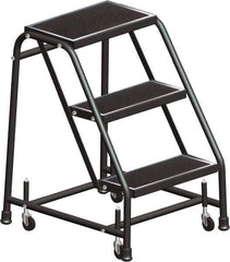 Ballymore - 28" 3 Step Ladder - Rolling Safety Ladder, 450 Lb Capacity, 28-1/2" Platform Height, 30" Base Width x 25" Base Depth, Serrated - Apex Tool & Supply