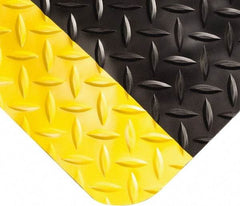 Wearwell - 9' Long x 4' Wide, Dry Environment, Anti-Fatigue Matting - Black with Yellow Borders, Vinyl with Nitrile Blend Base, Beveled on 4 Sides - Apex Tool & Supply