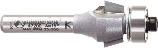 Amana Tool - 5/8" Cut Diam, 9/32" Length of Cut, 2 Flute Chamfer Edge Profile Router Bit - Carbide-Tipped, 1/4" Shank Diam, 2-3/32" OAL, Uncoated - Apex Tool & Supply