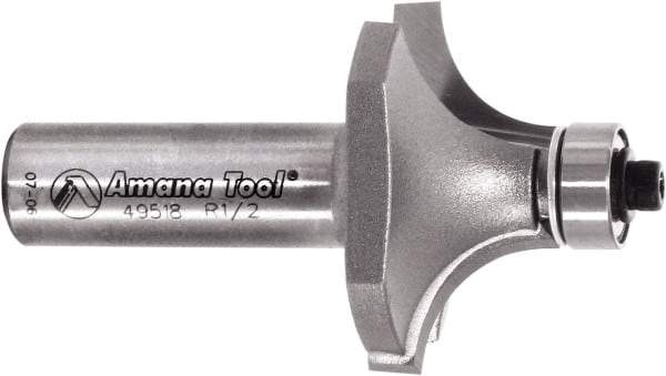 Amana Tool - 1-1/2" Cut Diam, 3/4" Length of Cut, 2 Flute Round-Over Edge Profile Router Bit - Carbide-Tipped, 1/2" Shank Diam, 2-5/8" OAL, Uncoated - Apex Tool & Supply
