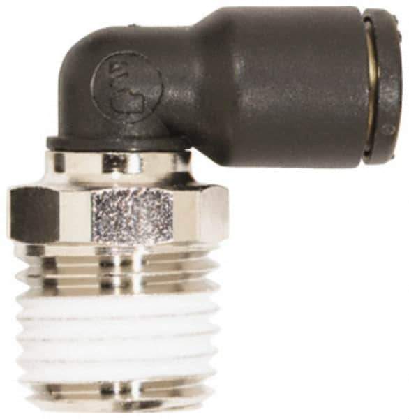 Coilhose Pneumatics - 3/8" OD, 1/4 NPT, Glass Reinforced Nylon/Nickel Plated Brass Push-to-Connect Male Swivel Elbow - 225 Max psi - Apex Tool & Supply