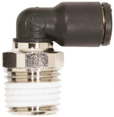 Coilhose Pneumatics - 3/8" OD, 1/4 NPT, Glass Reinforced Nylon/Nickel Plated Brass Push-to-Connect Male Swivel Elbow - 225 Max psi - Apex Tool & Supply