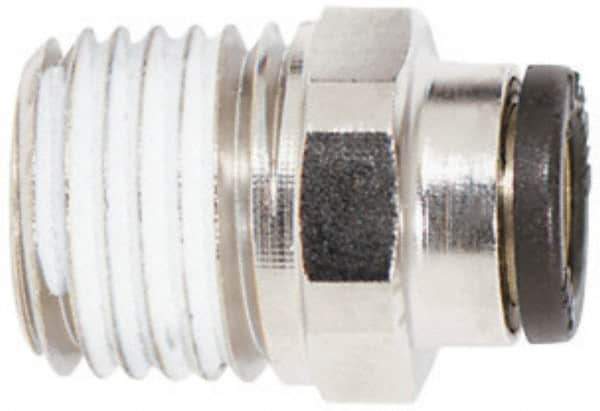 Coilhose Pneumatics - 3/8" OD, 1/4 NPT, Glass Reinforced Nylon/Nickel Plated Brass Push-to-Connect Male Connector - 225 Max psi, Tube to Male NPT - Apex Tool & Supply