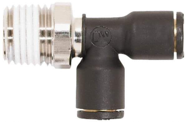 Coilhose Pneumatics - 5/32" OD, 1/8 NPT, Glass Reinforced Nylon/Nickel Plated Brass Push-to-Connect Male Swivel Run Tee - 225 Max psi - Apex Tool & Supply