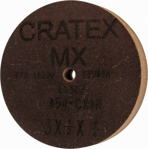 Cratex - 3" Diam x 1/4" Hole x 1/2" Thick, 54 Grit Surface Grinding Wheel - Aluminum Oxide, Type 1, Coarse Grade, 18,080 Max RPM, No Recess - Apex Tool & Supply