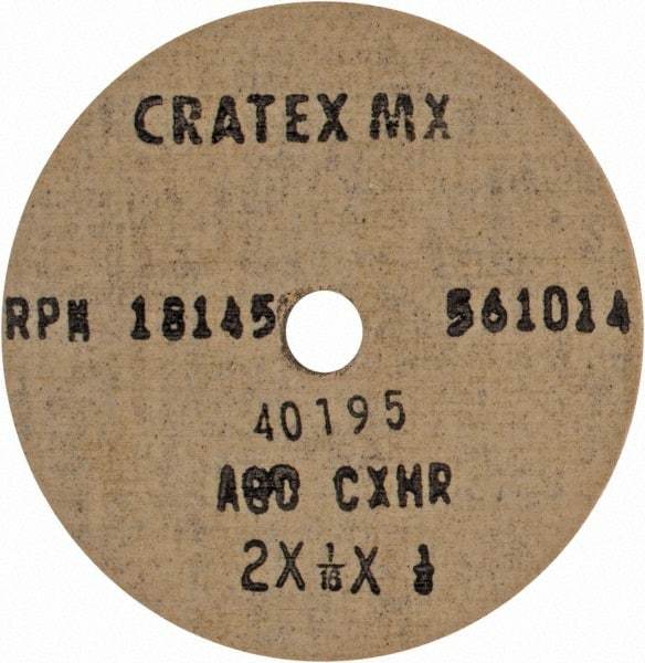 Cratex - 2" Diam x 1/4" Hole x 1/16" Thick, 80 Grit Surface Grinding Wheel - Aluminum Oxide, Type 1, Medium Grade, 18,145 Max RPM, No Recess - Apex Tool & Supply