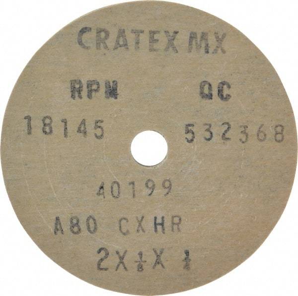 Cratex - 2" Diam x 1/4" Hole x 1/8" Thick, 80 Grit Surface Grinding Wheel - Aluminum Oxide, Type 1, Medium Grade, 18,145 Max RPM, No Recess - Apex Tool & Supply
