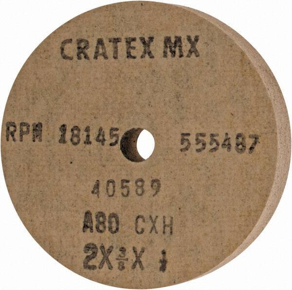 Cratex - 2" Diam x 1/4" Hole x 3/8" Thick, 80 Grit Surface Grinding Wheel - Aluminum Oxide, Type 1, Medium Grade, 18,145 Max RPM, No Recess - Apex Tool & Supply