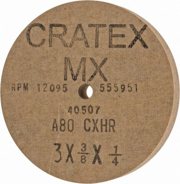 Cratex - 3" Diam x 1/4" Hole x 3/8" Thick, 80 Grit Surface Grinding Wheel - Aluminum Oxide, Type 1, Medium Grade, 12,095 Max RPM, No Recess - Apex Tool & Supply