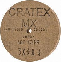Cratex - 3" Diam x 1/4" Hole x 3/8" Thick, 80 Grit Surface Grinding Wheel - Aluminum Oxide, Type 1, Medium Grade, 12,095 Max RPM, No Recess - Apex Tool & Supply