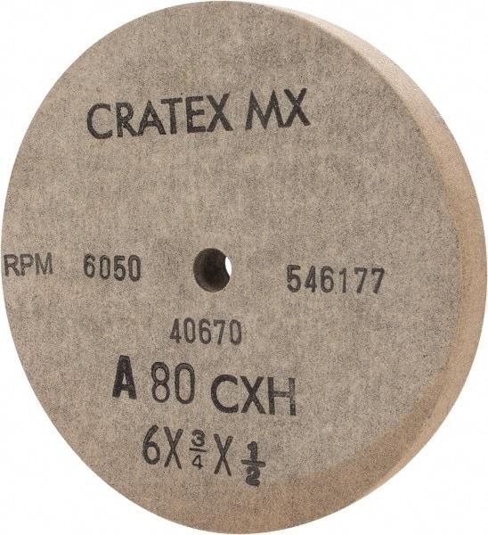 Cratex - 6" Diam x 1/2" Hole x 3/4" Thick, 80 Grit Surface Grinding Wheel - Aluminum Oxide, Type 1, Medium Grade, 6,050 Max RPM, No Recess - Apex Tool & Supply
